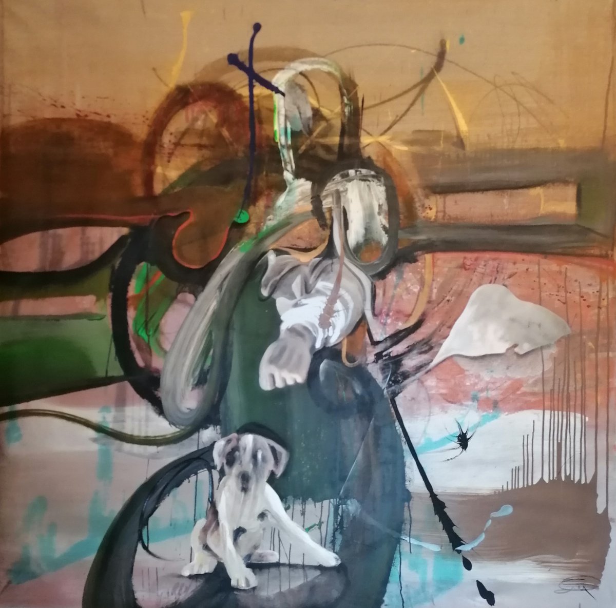 Abstract Portrait Acrylic Painting By Stefano Mazzolini, 63 X 63", Cecenius, Original Artwork