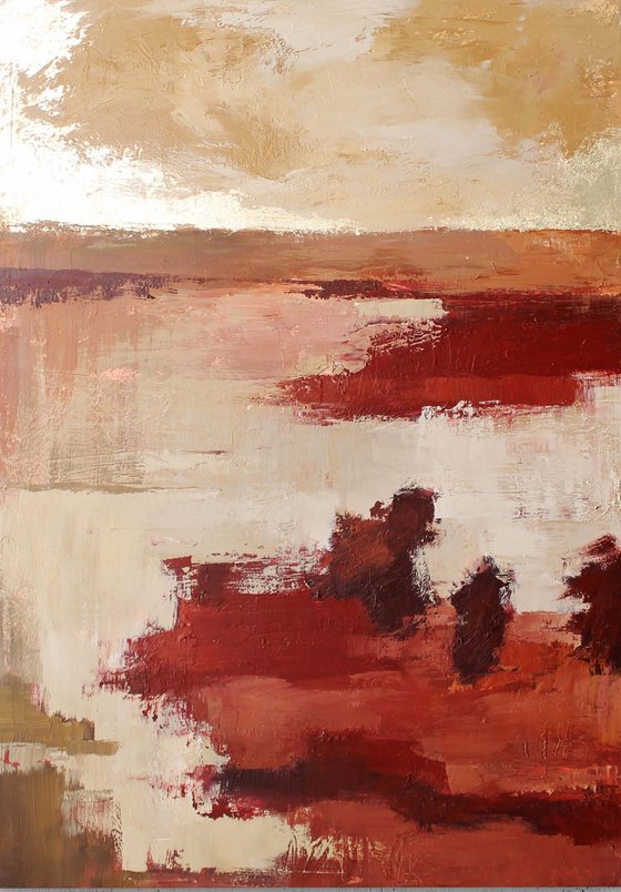"Autumn" Abstract acrylic nature red gold