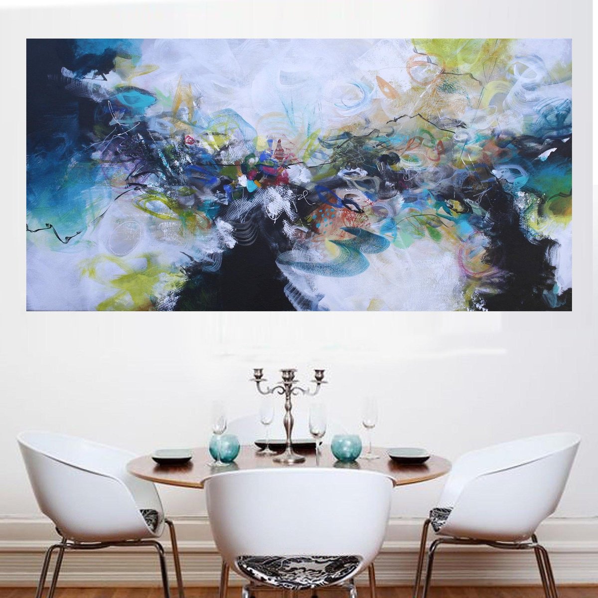 Organic Abstract Painting By Susan Wooler, 39 X 20", Late Night Dreams, Original Artwork