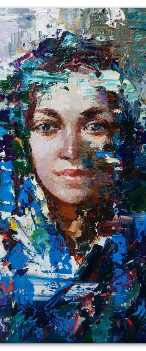 Russian girl Original abstract portrait painting on canvas by Anastasiia Valiulina