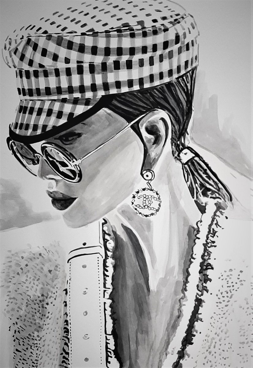 Urban And Pop Ink Drawing , Girl With Sunglasses By Alexandra Djokic, 26 X 38, Artwork For Sale On Artfinder
