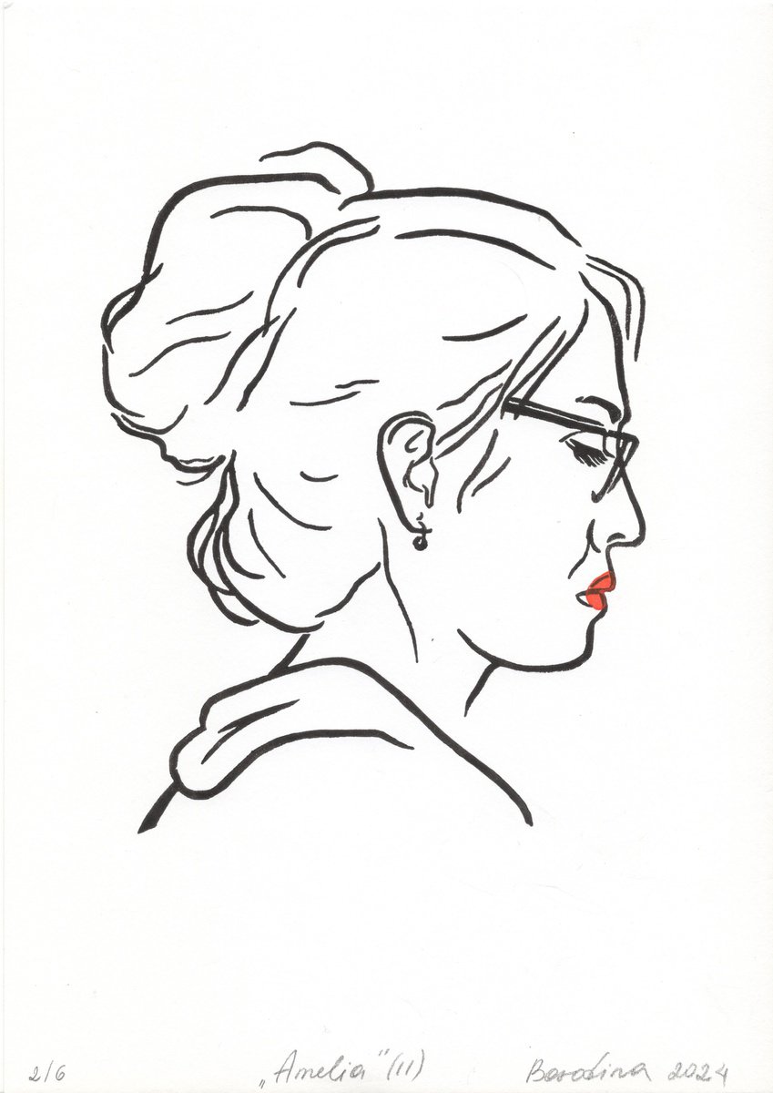 Portrait Linocut By Anastasia Borodina, 8 X 11, Amelia Ii - Limited Edition Print, Original Artwork