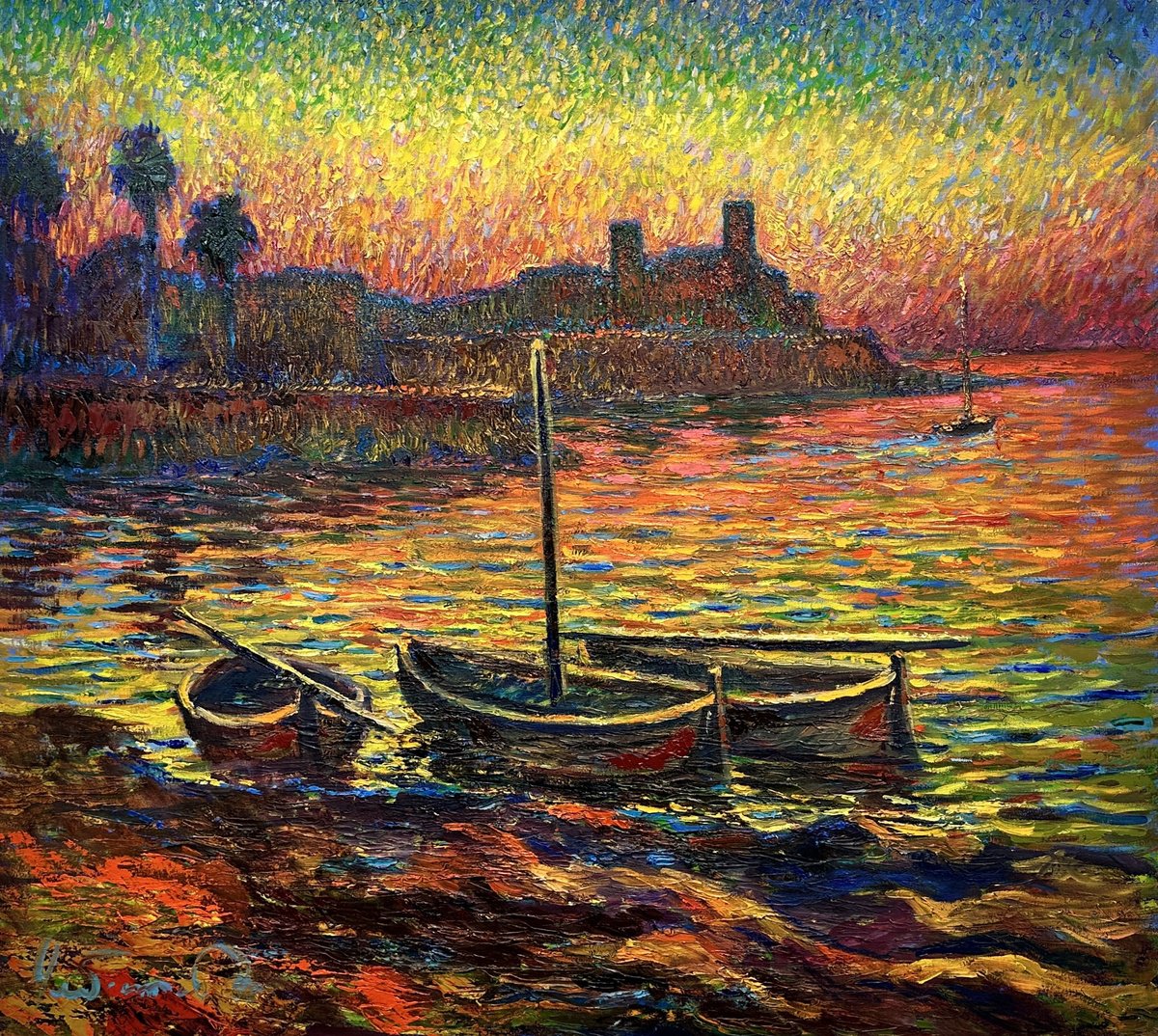 Impressionistic Landscape Oil Painting By Andrii Chebotaru, 39 X 35, Evening Over Antibes Antibes. France. 90.100Cm, Artfinder