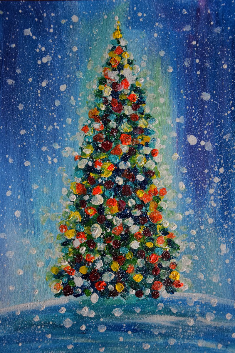 Christmas tree original acrylic painting New Year pine tree