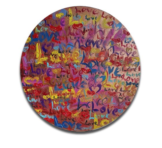 Declaration of love - love, for lovers, gift for lovers, text, word, oil painting, round format