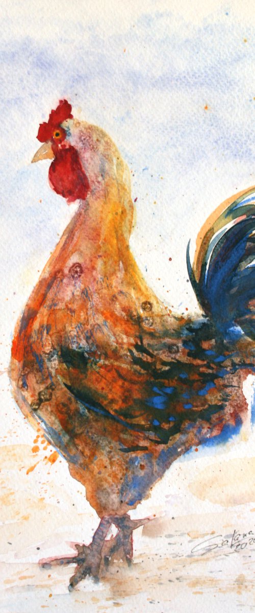 Rooster IV - Pet portrait /  ORIGINAL PAINTING by Salana Art