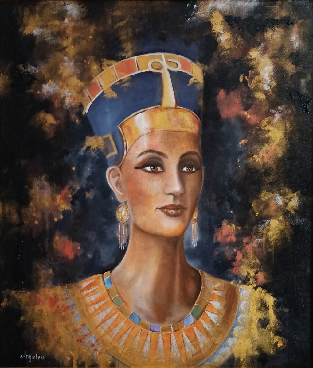 Photorealistic Portrait Painting By Anna Rita Angiolelli, 24 X 28, Nefertiti - Portrait - Original Painting, Original Artwork