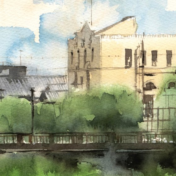 Ashiya River and Building - 20x30cm Sketch