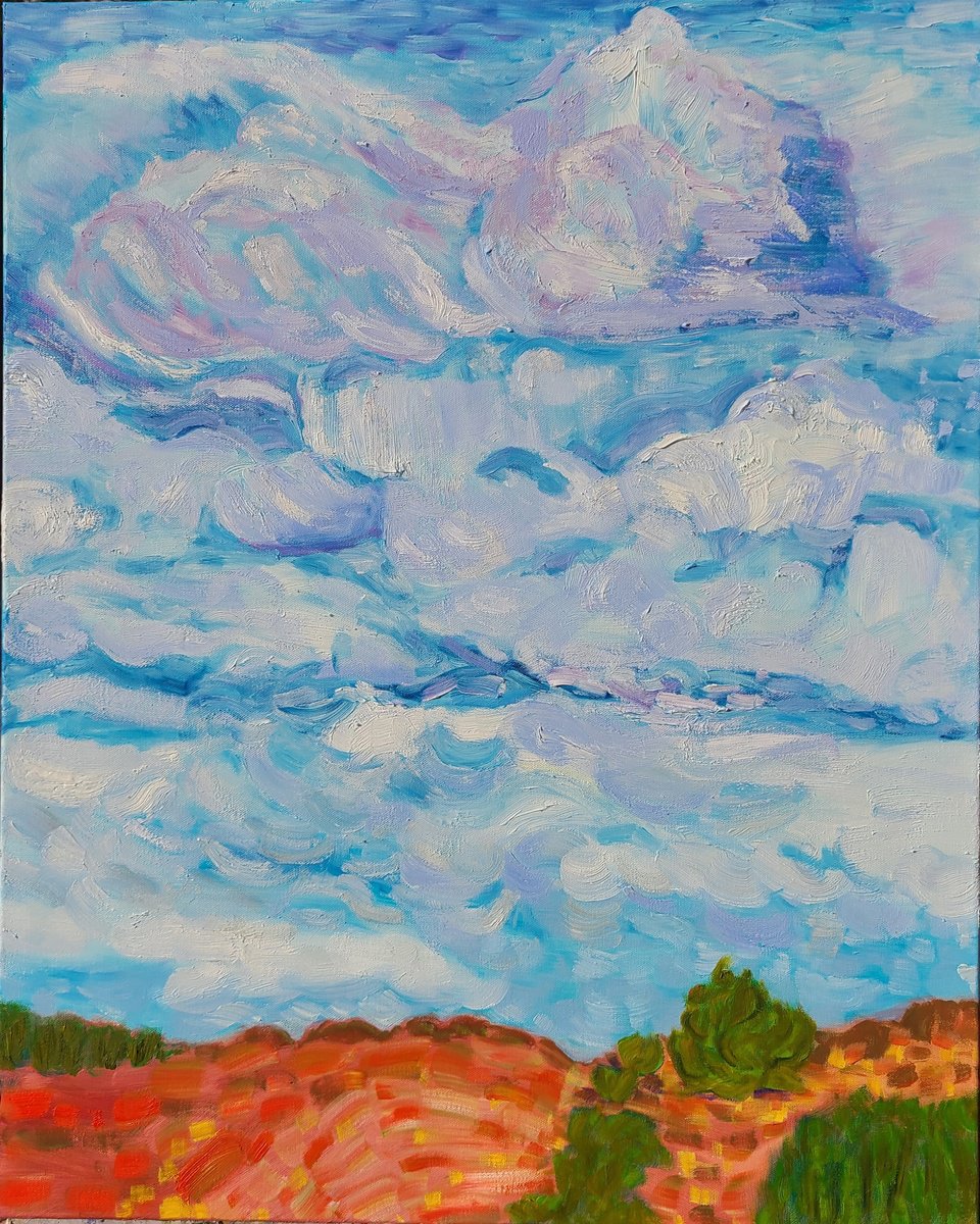 Impressionistic Landscape Oil Painting By Stacy Neasham, 24 X 30", Cloudy Day Road Trip, Original Artwork