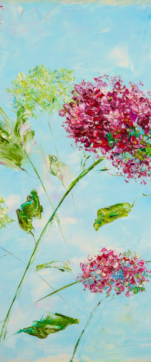 SPRING HAPPINESS - Hydrangeas. Lovely flowers. Soaring. Blue haze. Light abstraction. Pink. Dance. Flight. by Marina Skromova