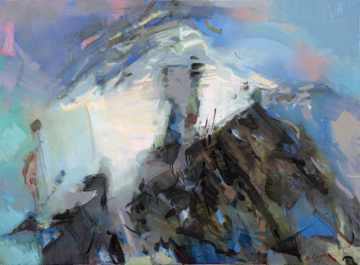 Expressive Landscape Oil Painting By Eugene Segal, 43 X 31, Peak,, Original Artwork