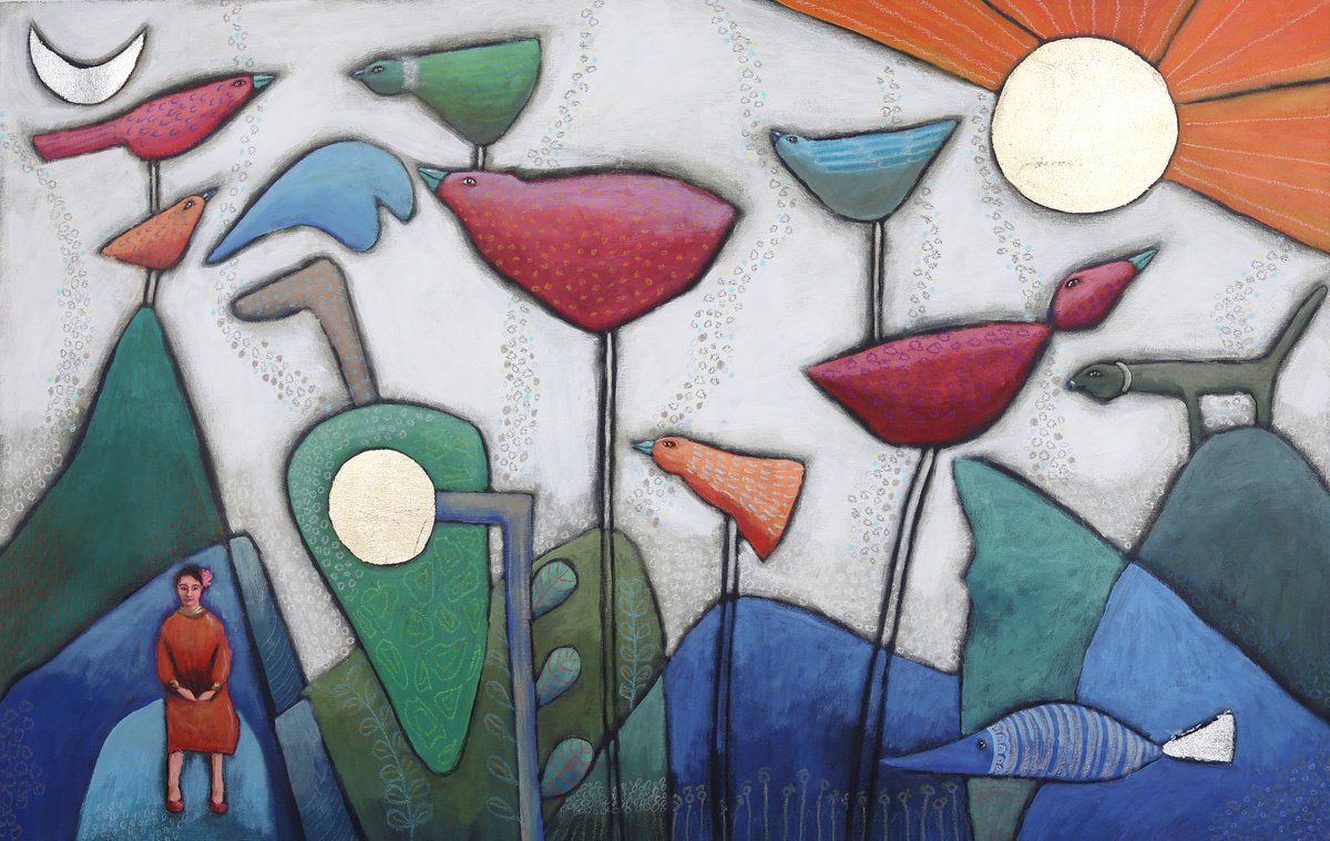 Naive Acrylic Painting , As Far As The Eye Can See By Mariann Johansen-Ellis, 41 X 26, Artwork For Sale On Artfinder