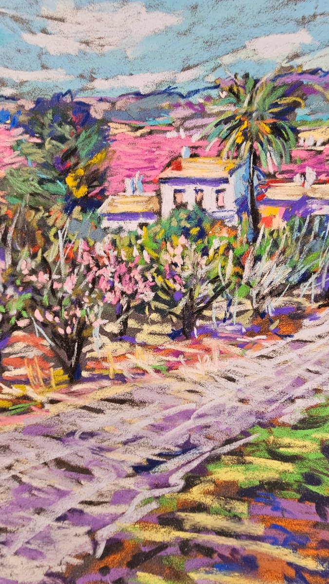 Impressionistic Landscape Pastel Drawing By Silvia Flores Vitiello, 9 X 12", Soto De La Zarzuela. Cieza, Original Artwork