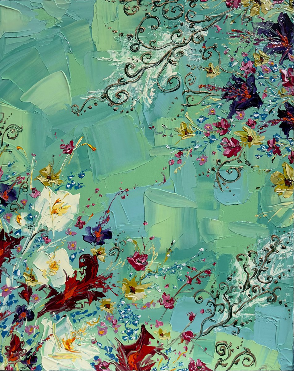 Floral abstraction 1 / nature abstraction impasto oil painting by Elena Adele Dmitrenko