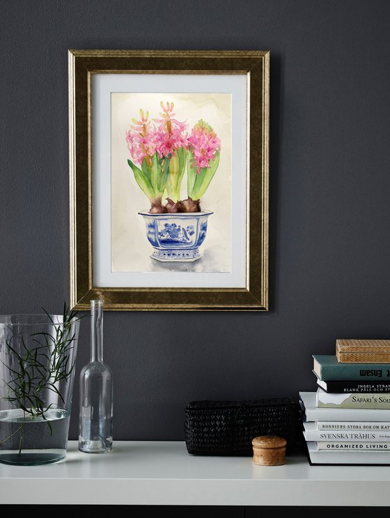 Pink Hyacinths watercolor
