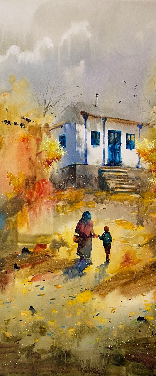 Sold Watercolor “Autumn fairy tale.Grandma", perfect gift by Iulia Carchelan