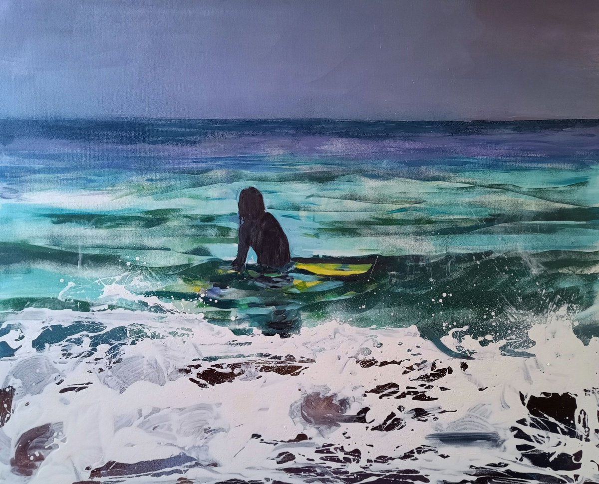 Expressive Landscape Acrylic Painting By Marina Del Pozo, 39 X 32", Waiting, Original Artwork