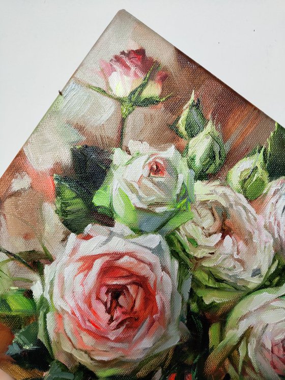 Rose painting, Flowers art painting, Small painting on canvas of flowers, Original painting oil, Impressionistic