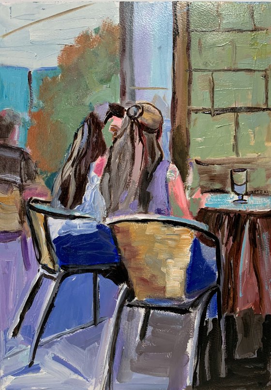 Young women in a cafe.