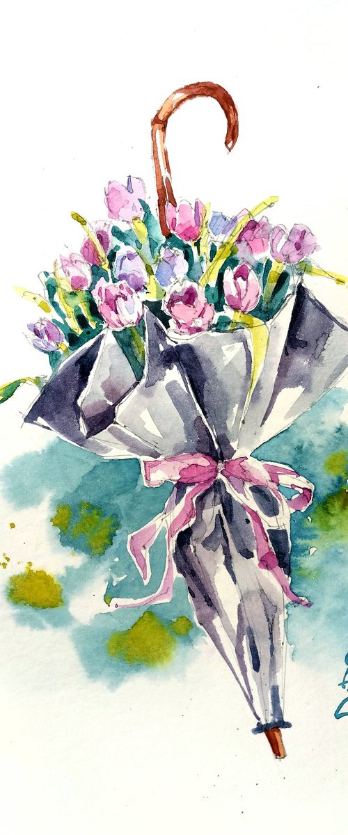 Watercolor sketch "Spring Rains" - series "Artist's Diary" by Ksenia Selianko