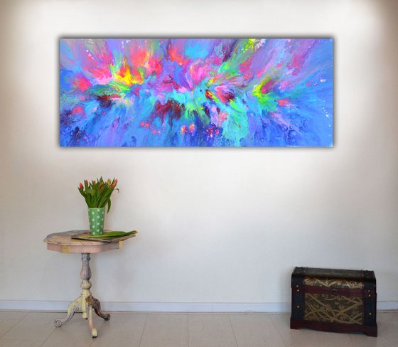 Happy Harmony VIII - 150x60 cm - Big Painting XXXL - Large Abstract, Supersized Painting - Ready to Hang, Hotel Wall Decor