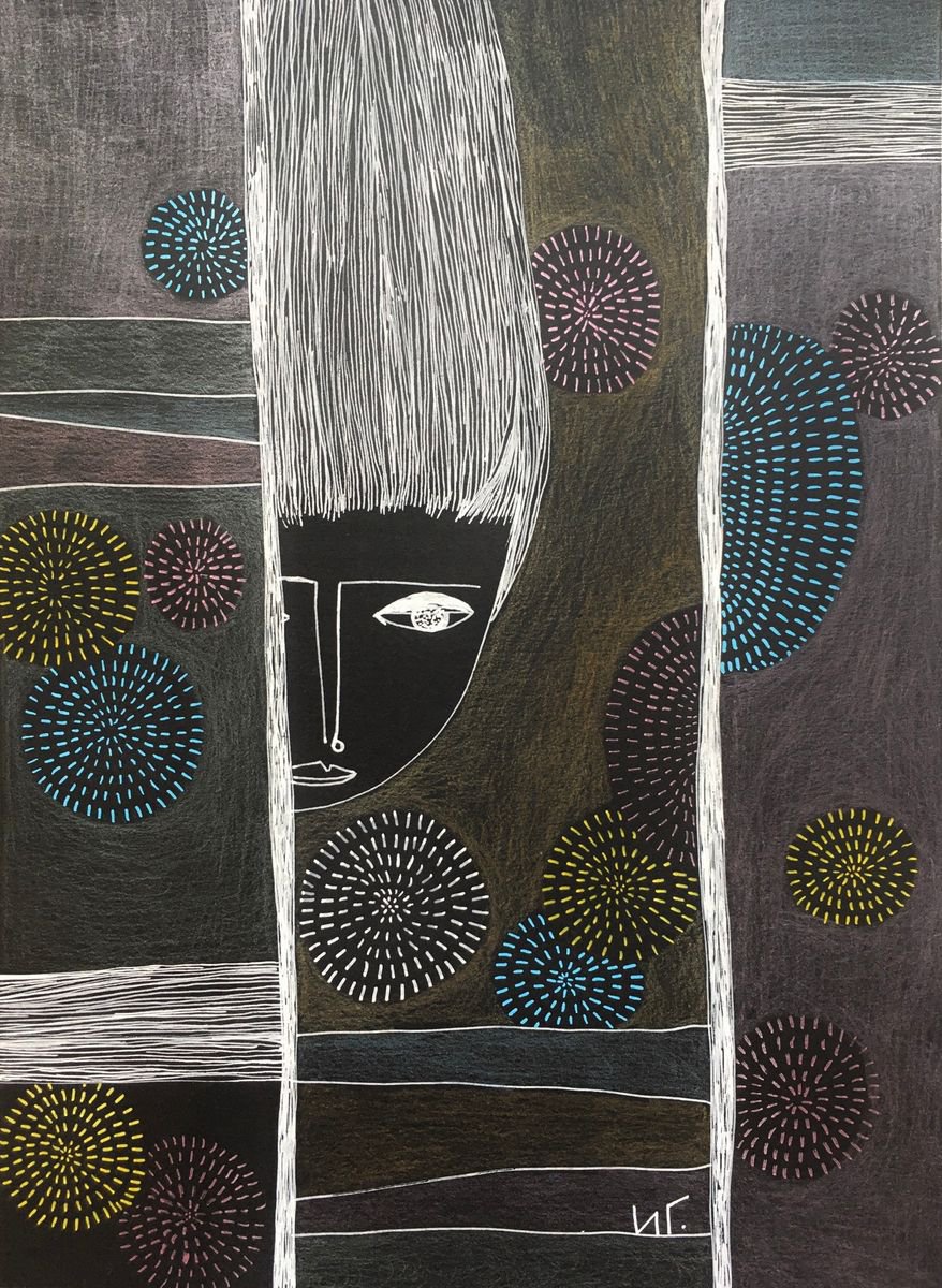 Naive Portrait Drawing By Irina Goleva, 8 X 11, Today, Original Artwork