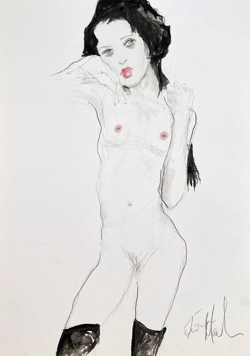 My version of Egon Schiele's Girl with Black Hair by Fiona Maclean
