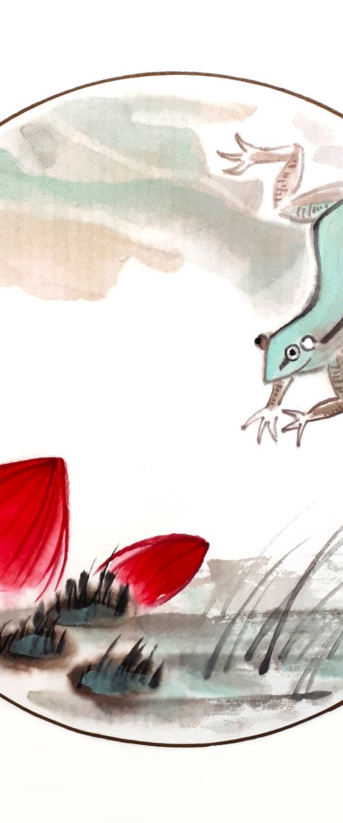 Frog jumping into the pond by Ilana Shechter