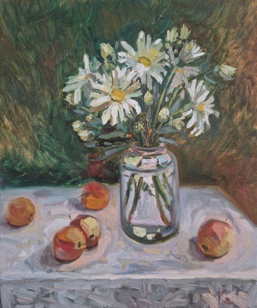 Still-life with daisies and apples "Summer mood" by Olena Kolotova