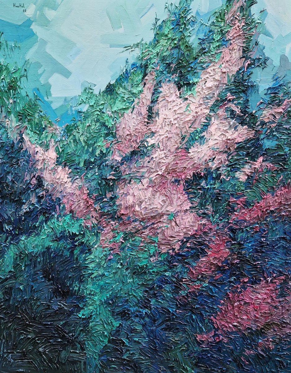 Impressionistic Landscape Oil Painting By Olena Horhol, 31 X 39", Awakening (2), Original Artwork