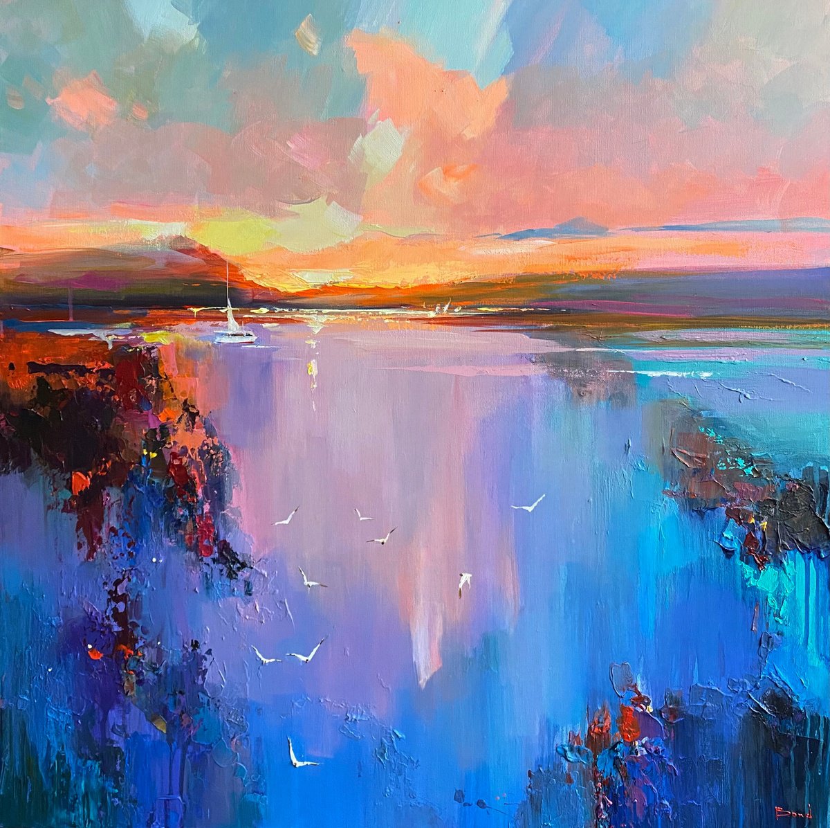 Impressionistic Landscape Acrylic Painting By Tetiana Bond, 31 X 31", Follow The Dream, Original Artwork