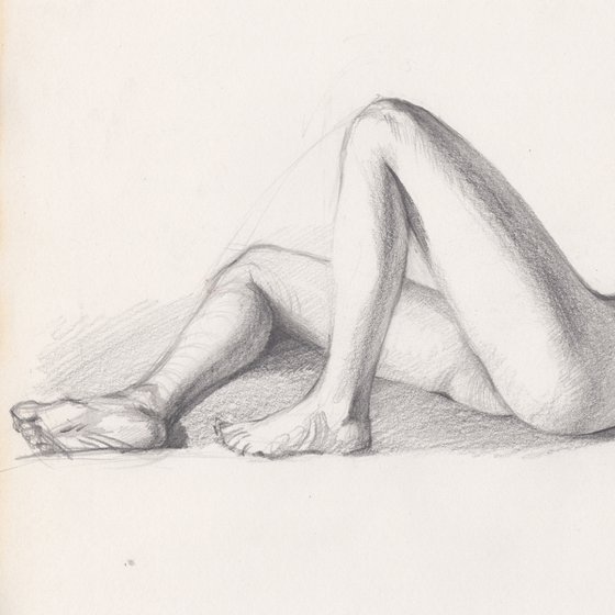 Original art drawing pencil sexy nude girl on paper