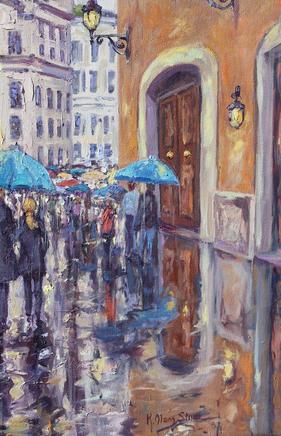 Original 28" x 22" Oil Painting Of Rome, "Cafe Roma"