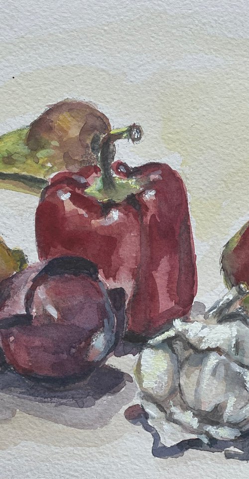 Fruit and vegetable still life by Louise Gillard