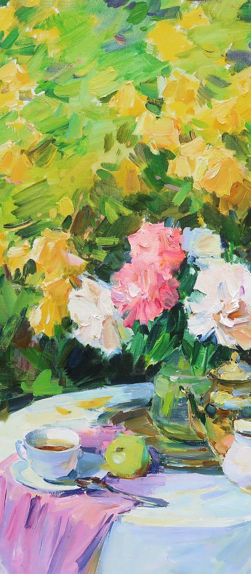 Peonies and tea Rose by Aleksandr  Kryushyn