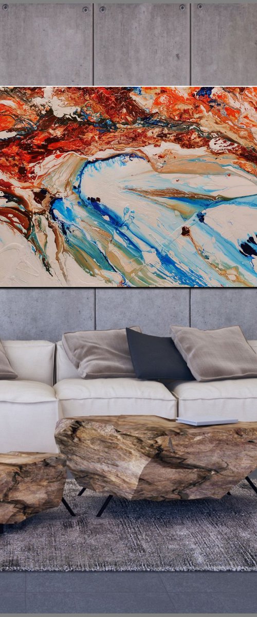 Coastal Infusion 270cm x 120cm Oxide White Blue Abstract Art by Franko