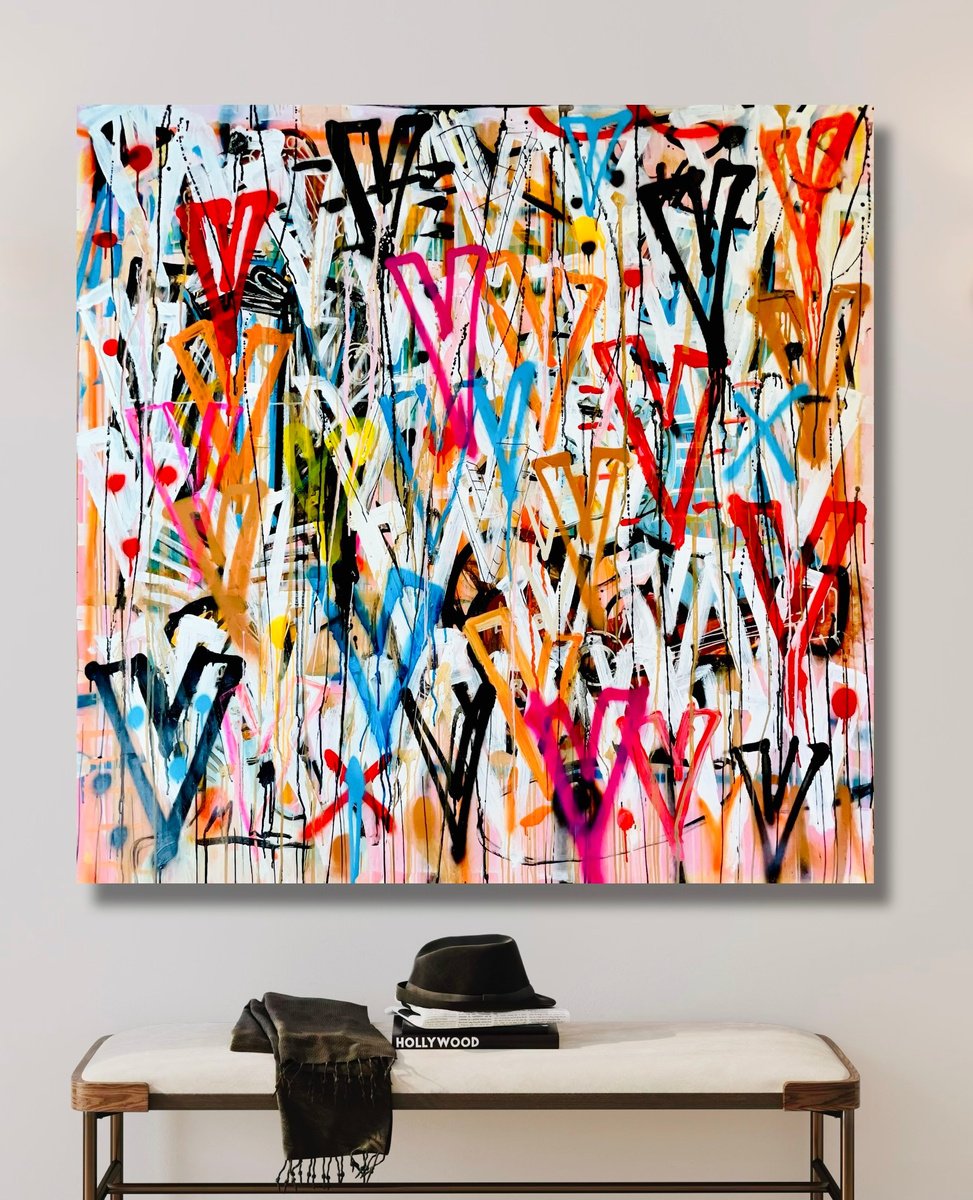 Urban And Pop Acrylic Painting , The Power Of Love 33 By Mercedes Lagunas, 59 X 59, Artwork For Sale On Artfinder