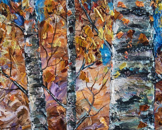 Birch Trees 20"X16"X1"  (palette knife oil painting)