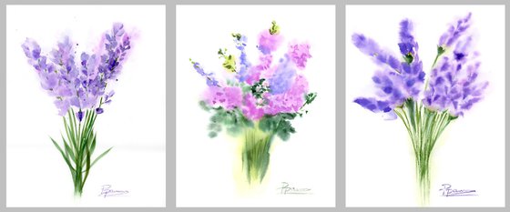 Set of 3 wildflowers (9"x12")