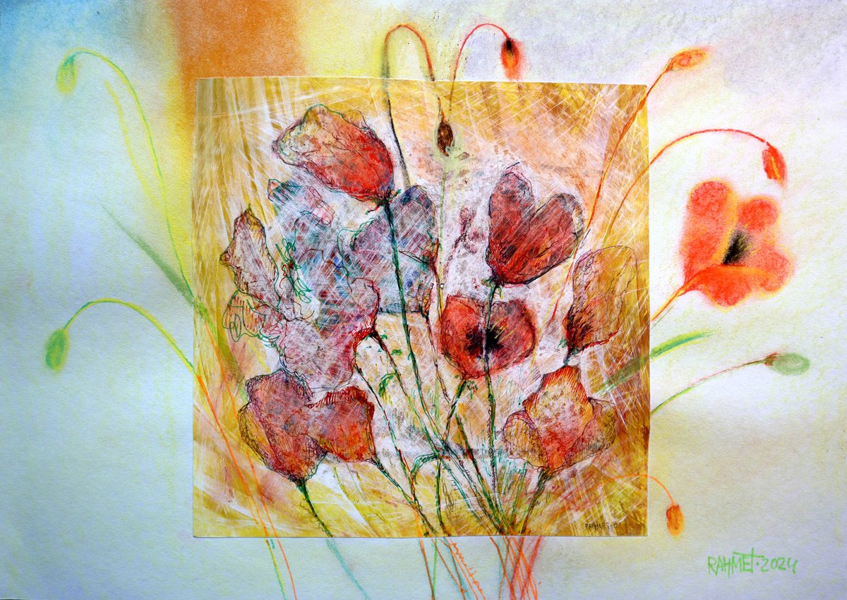 Impressionistic Botanical Acrylic Painting By Rakhmet Redzhepov, 23 X 17", Fantasy With Flowers 184, Original Artwork