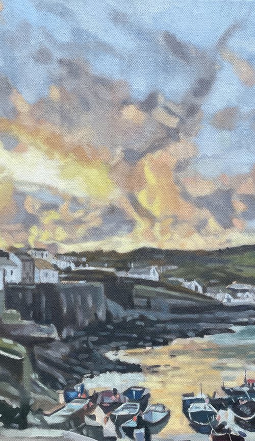 Sunset Over Coverack Harbour by Emma Dashwood