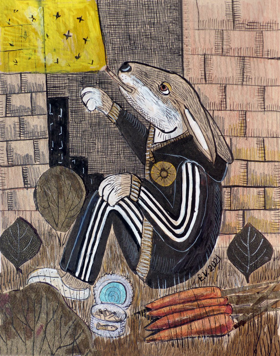 Surrealistic Animal Painting By Elizabeth Vlasova, 11 X 14, Let There Be Light #3, Original Artwork