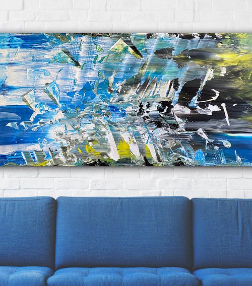 "Everybody Was Kung Fu Fighting" - FREE USA SHIPPING - Original PMS Abstract Acrylic Painting On Recycled Wooden Desk Panel - 55" x 26" by Preston M. Smith (PMS)