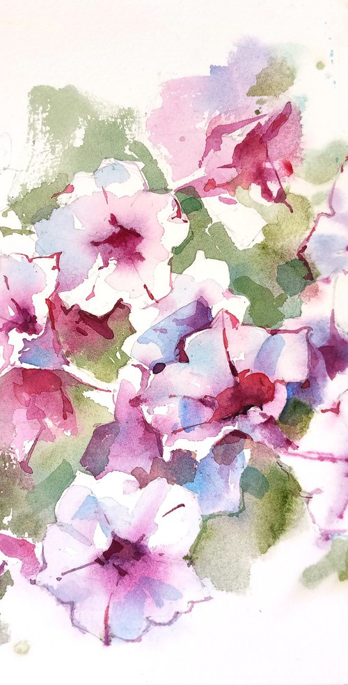 "Dance of summer flowers" original watercolor artwork in small format by Ksenia Selianko