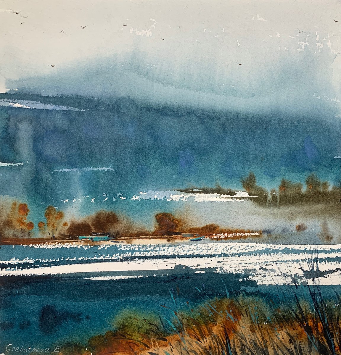 Impressionistic Watercolour , Mountain River #12 By Eugenia Gorbacheva, 9 X 9, Artwork For Sale On Artfinder