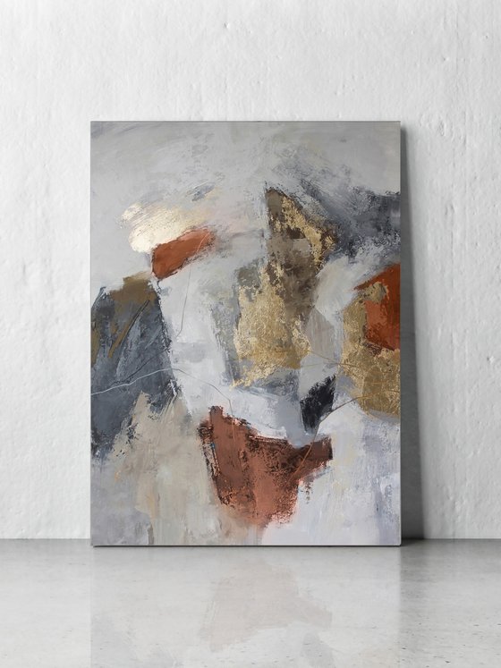 "Orange Lead" Terracotta gray gold acrylic