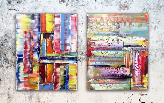 "Fair And Balanced" - FREE USA SHIPPING + Save As A Series - Original PMS Abstract Diptych Oil Paintings On Canvas - 32" x 20"