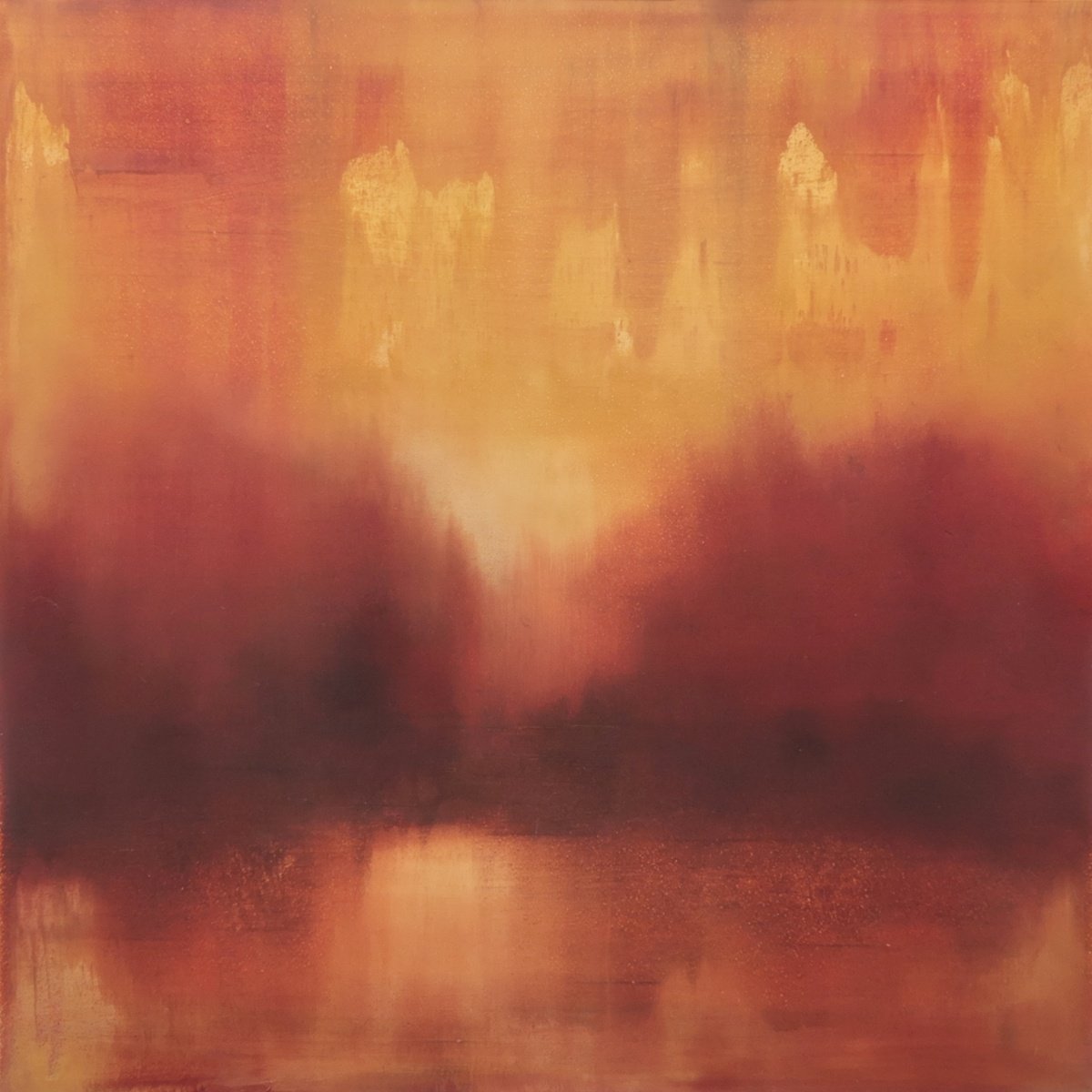 Impressionistic Landscape Oil Painting By Howard Sills, 12 X 12, Golden Lake, Original Artwork