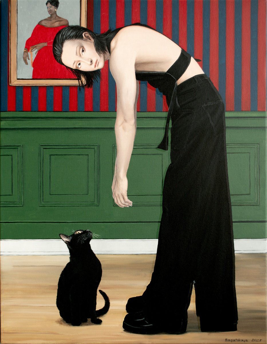 Photorealistic Portrait Acrylic Painting By Nataliya Bagatskaya, 28 X 35", To Hold Or Just To Pet, Original Artwork