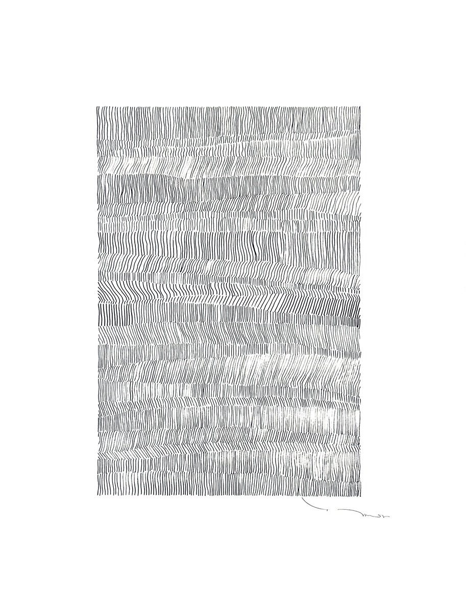 Abstract Ink Drawing By Tehos, 20 X 26", Tehos - Grand Carre Lg 2024-08, Original Artwork